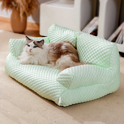 아마카트 코지 아이스 큐브 고양이 침대 (플러시 베개 포함) - 부드러운 폴리에스터, 탈부착 가능 & 세탁 가능, 라이트 블루 퀼팅 디자인의 최고의 편안함을 위한 고양이 가구 침대No.3277