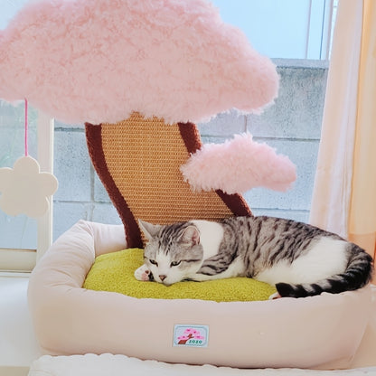 고전적인 폴리에스터 고양이 집 및 콘도 - 충전되지 않은, 조립된, 독특한 미니멀리스트 고양이 침대, 통합된 긁는 포스트, 편안한 애완 동물 매트, 고양이에게 이상적인 생일 선물No.3194