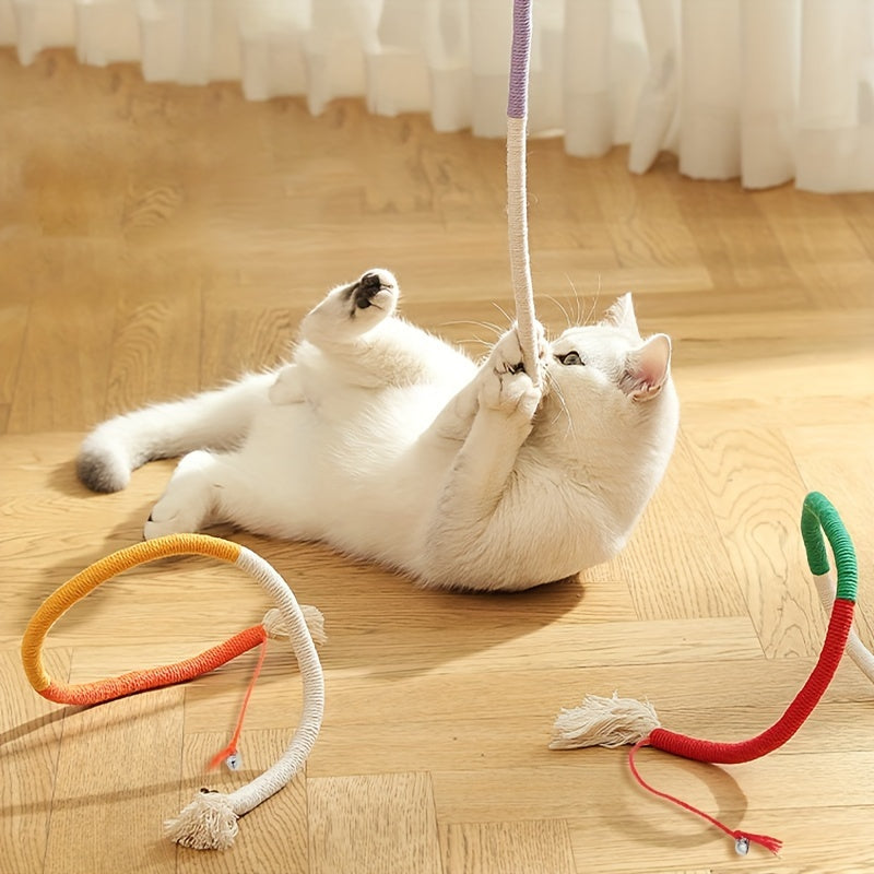 SILICAT 플러시 고양이 장난감, 벨이 달린 내구성 있는 끈 치아 청소 애완 동물 장난감, 배터리가 필요하지 않음, 고양이용 상호 작용 플레이 액세서리No.3320