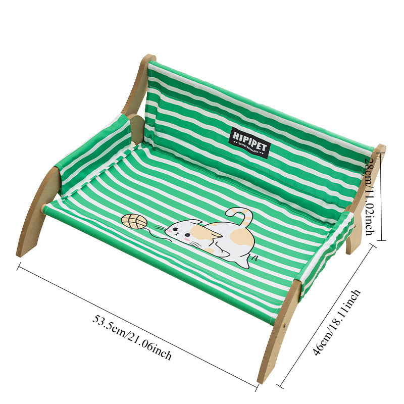 봄과 여름 분리 가능하고 방습 기능이 있는 고양이 스트라이프 스타일 단단한 나무 라운지 의자 고양이 소파 네 сез션 고양이 침대 애완견 침대No.2332