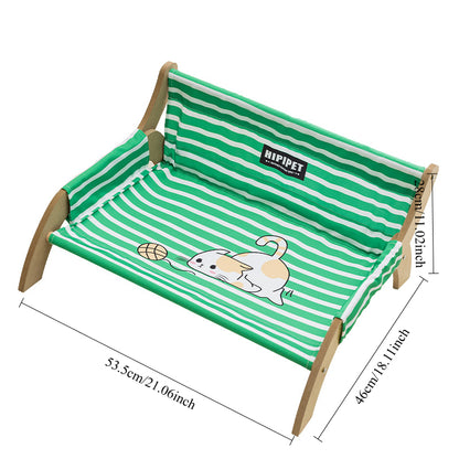 봄과 여름 분리 가능하고 방습 기능이 있는 고양이 스트라이프 스타일 단단한 나무 라운지 의자 고양이 소파 네 сез션 고양이 침대 애완견 침대No.2332
