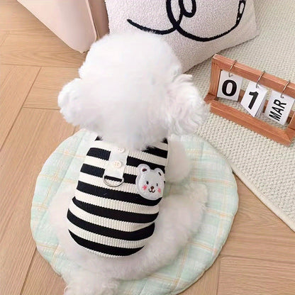 소형견용 스트라이프 풀오버 조끼 - 봄/여름 컬렉션, 링이 달린 니트 폴리에스터 원단, 반려동물 의류 신상품No.3256