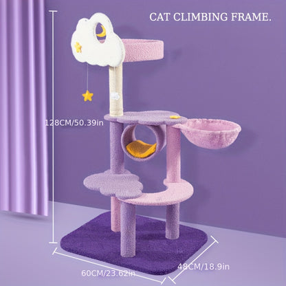1개의 Whisker Wonders 다층 고양이 나무 타워, 스크래칭 포스트, 클라우드 퍼치, 별 모양 펜던트 및 아늑한 침대 포함 - 내구성 있는 파티클 보드 구조, 고양이를 위한 대화형 놀이터No.3200