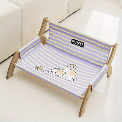 봄과 여름 분리 가능하고 방습 기능이 있는 고양이 스트라이프 스타일 단단한 나무 라운지 의자 고양이 소파 네 сез션 고양이 침대 애완견 침대No.2332