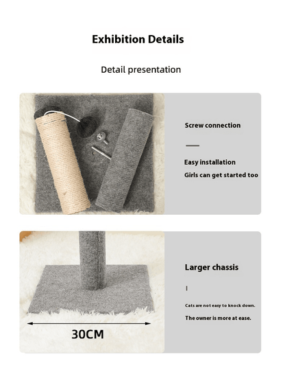 1 Durable Sisal Cat Scratching Board, 상호작용 장난감 볼과 함께 - 조절 가능한 높이, 내마모성, 가루 없는, 가정용 고양이에게 이상적, 전원 공급이 필요하지 않음, 고양이 긁는 패드No.3169
