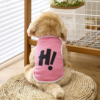 가벼운 여름용 애완동물 조끼 - 통기성 좋은 니트 개 & 고양이 탱크탑, "H!" 프린트 디자인, 소형견용 기계 세탁 가능, 개 탱크탑No.3261