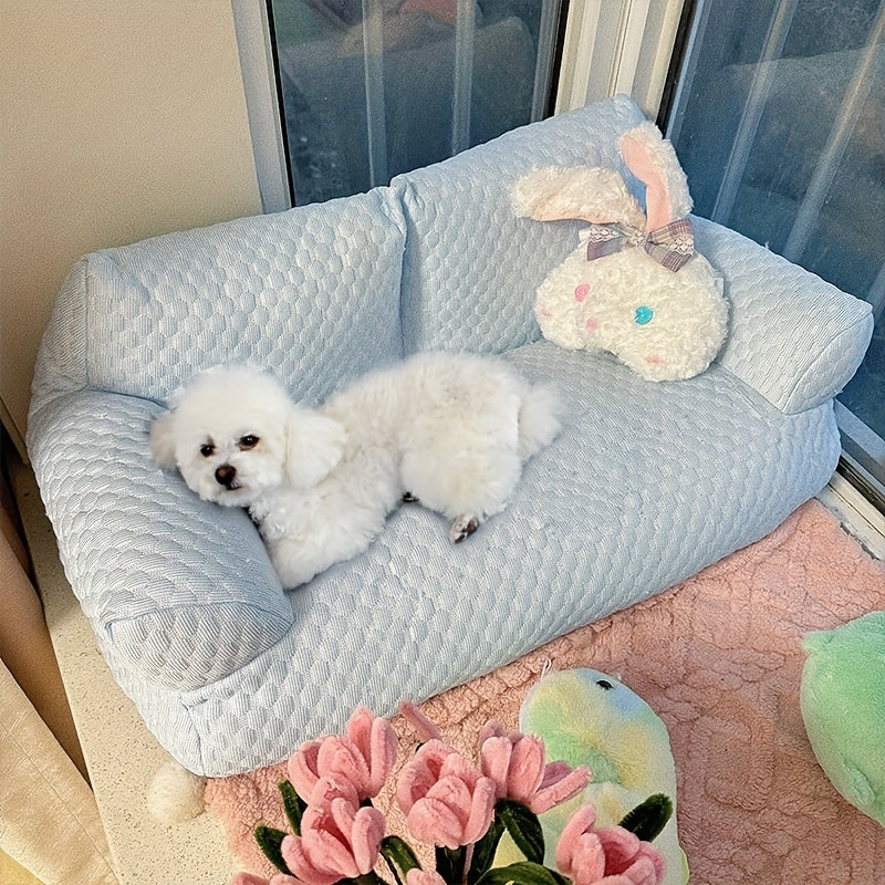 아마카트 코지 아이스 큐브 고양이 침대 (플러시 베개 포함) - 부드러운 폴리에스터, 탈부착 가능 & 세탁 가능, 라이트 블루 퀼팅 디자인의 최고의 편안함을 위한 고양이 가구 침대No.3277