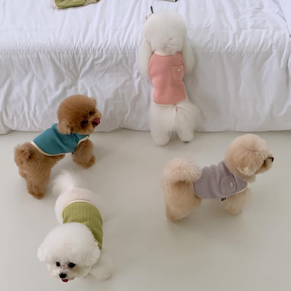 포켓이 있는 부드럽고 통기성 좋은 니트 애완동물 조끼 - 작은부터 중형견까지의 귀여운 여름용 개와 고양이 탱크탑 - 쉬운 풀오버 디자인, 버튼 클로저 - 연두색, 파랑, 핑크, 보라, 베이지 - 세탁기 사용 가능, 중형견 탱크탑 | 스타일리시한 애완동물 의상 | 부드러운 니트 원단, 애완동물 옷No.3236