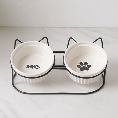 고무받침대가 달린 미끄럼방지 도자기 고양이 사료와 물 그릇, 경사진 고양이 급식 그릇은 건강한 식사를 촉진하고 목 부담을 줄입니다.No.3242