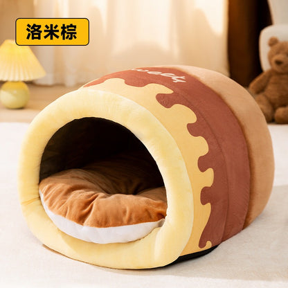 허니팟 엎드린 고양이 둥지 가을겨울 폐쇄식 고양이 겨울에 따뜻하게 자고 집 고양이 침대 애완동물 둥지를 피하다No.1403