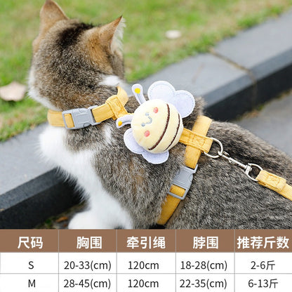 작은 벌 고양이 목줄 I자형 안티 브레이크 프리 외출 걷기 고양이 밧줄 인터넷 유명인 조절식 가슴 끈 고양이 밧줄No.1458