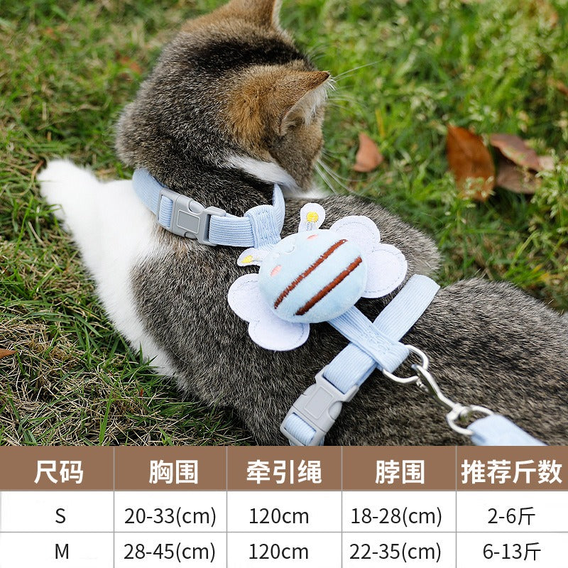 작은 벌 고양이 목줄 I자형 안티 브레이크 프리 외출 걷기 고양이 밧줄 인터넷 유명인 조절식 가슴 끈 고양이 밧줄No.1458