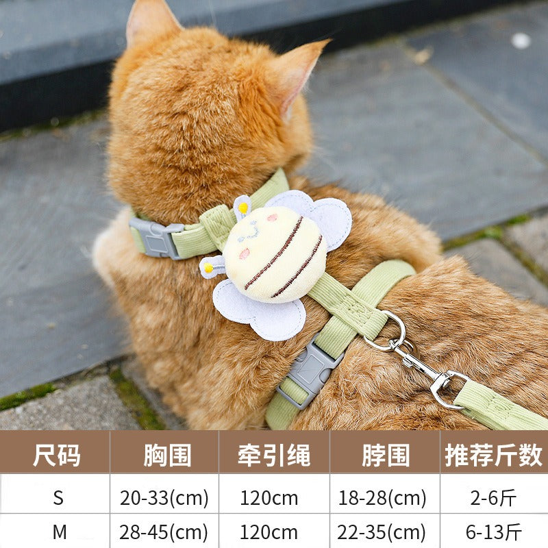 작은 벌 고양이 목줄 I자형 안티 브레이크 프리 외출 걷기 고양이 밧줄 인터넷 유명인 조절식 가슴 끈 고양이 밧줄No.1458