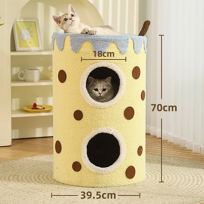 고양이 등반 프레임 고양이 둥지 고양이 나무 통합 다층 고양이 나무 구멍 겨울 이중 층 고양이 스크래칭 보드 겨울 고양이 집 겨울 따뜻함No.1576