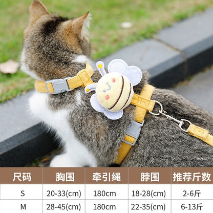 작은 벌 고양이 목줄 I자형 안티 브레이크 프리 외출 걷기 고양이 밧줄 인터넷 유명인 조절식 가슴 끈 고양이 밧줄No.1458