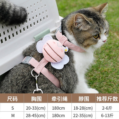 작은 벌 고양이 목줄 I자형 안티 브레이크 프리 외출 걷기 고양이 밧줄 인터넷 유명인 조절식 가슴 끈 고양이 밧줄No.1458