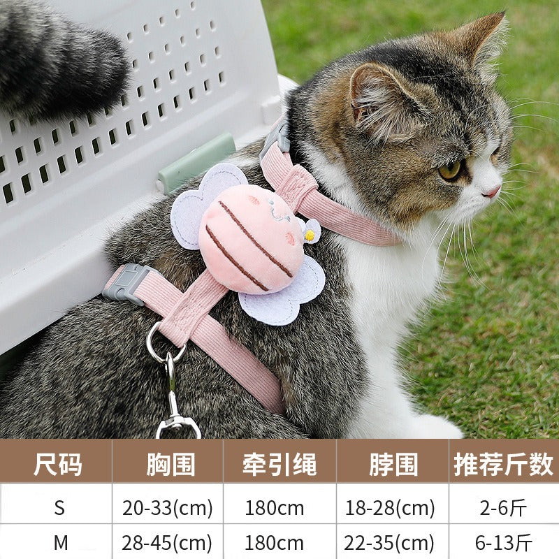 작은 벌 고양이 목줄 I자형 안티 브레이크 프리 외출 걷기 고양이 밧줄 인터넷 유명인 조절식 가슴 끈 고양이 밧줄No.1458