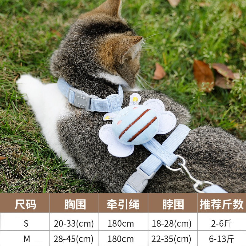 작은 벌 고양이 목줄 I자형 안티 브레이크 프리 외출 걷기 고양이 밧줄 인터넷 유명인 조절식 가슴 끈 고양이 밧줄No.1458